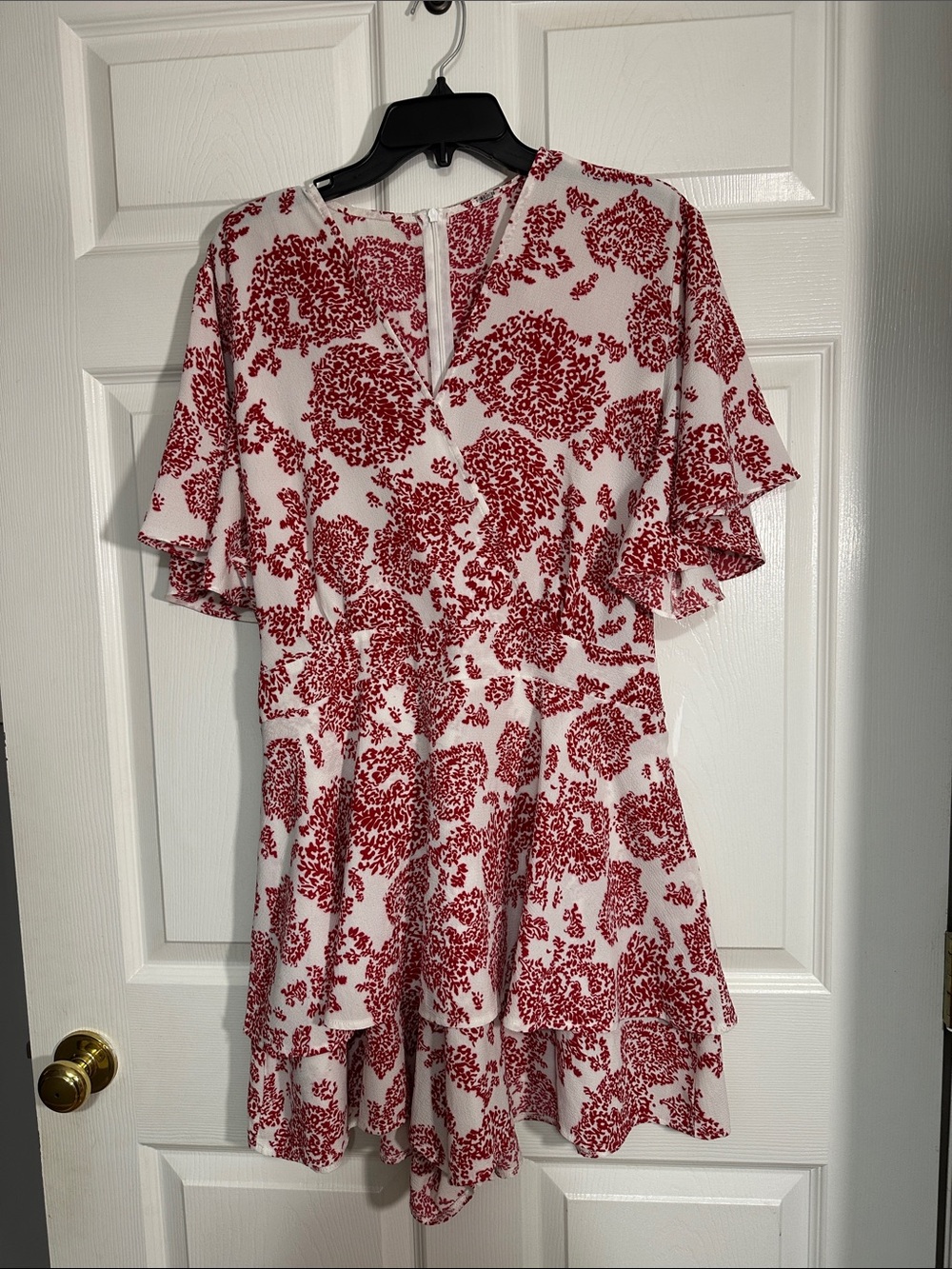 White & Red Floral Tiered Women's Dress